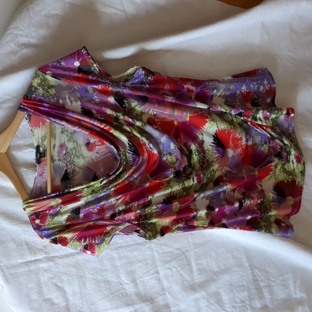 Milano top floral short sleeve cowl neck top 1X